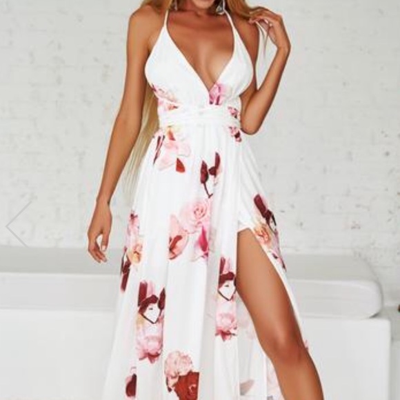 FLORAL FANTASY MAXI DRESS (WHITE/PINK FLORAL) - Picture 7 of 8